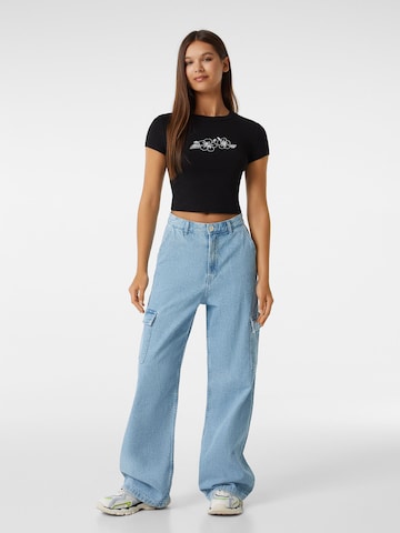 Bershka Wide leg Cargo Jeans in Blue