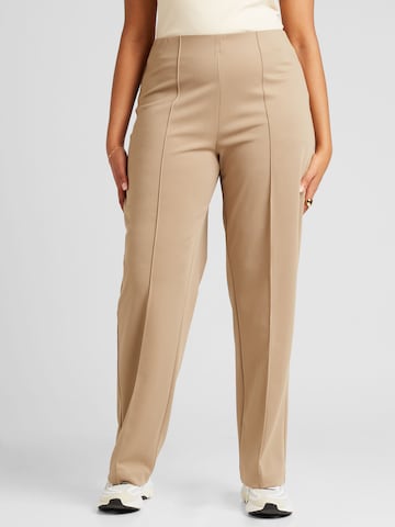 ONLY Carmakoma Regular Pleat-Front Pants 'LAUREL' in Brown: front