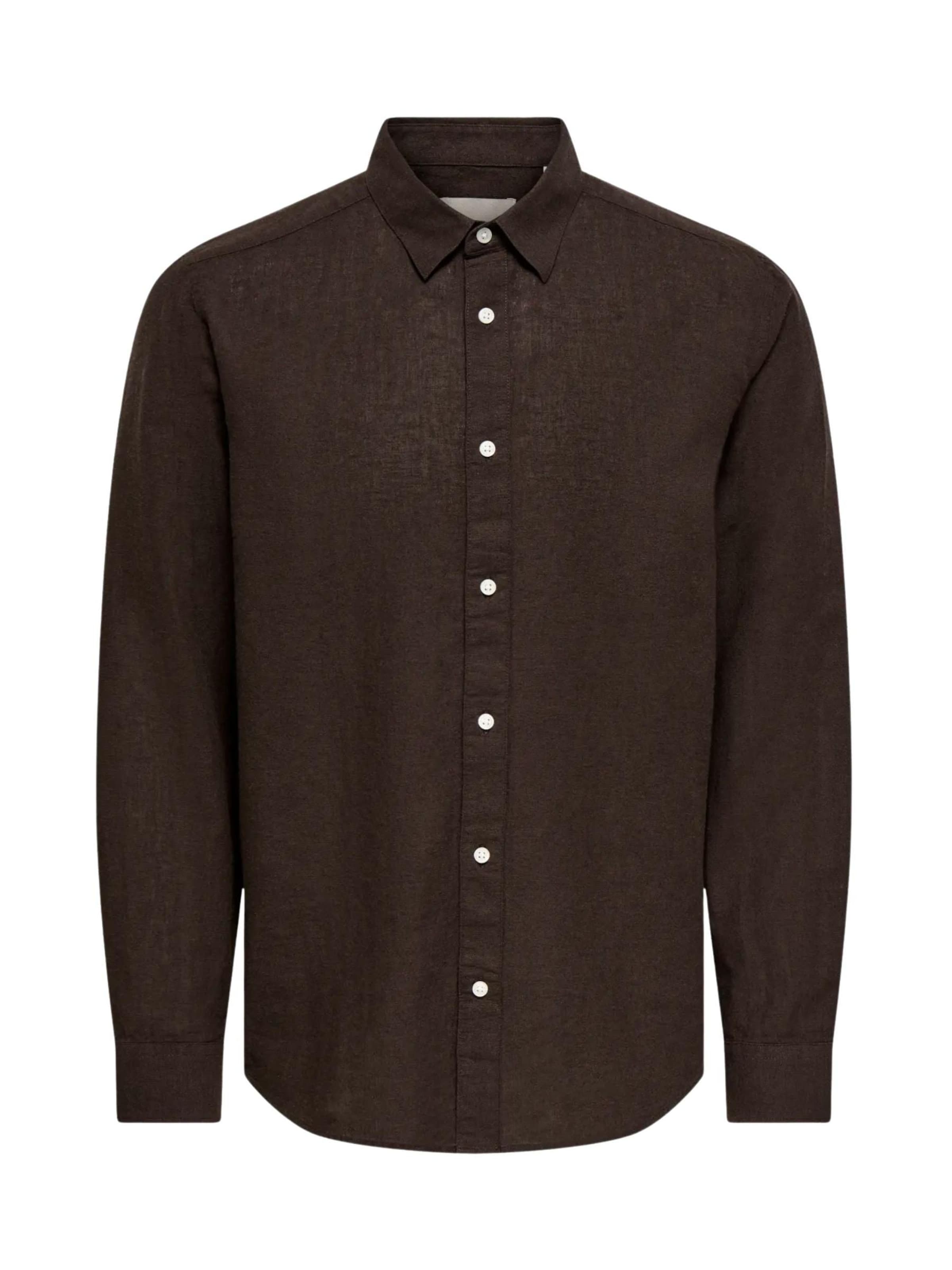 Only & Sons Button Up Shirt 'ONLY & SONS ONSCAIDEN LIFE LS SOLID LINEN BLEND NOOS CAMICIA' in Brown, Item view
