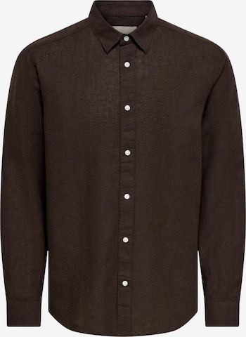 Only & Sons Button Up Shirt 'ONLY & SONS ONSCAIDEN LIFE LS SOLID LINEN BLEND NOOS CAMICIA' in Brown: front