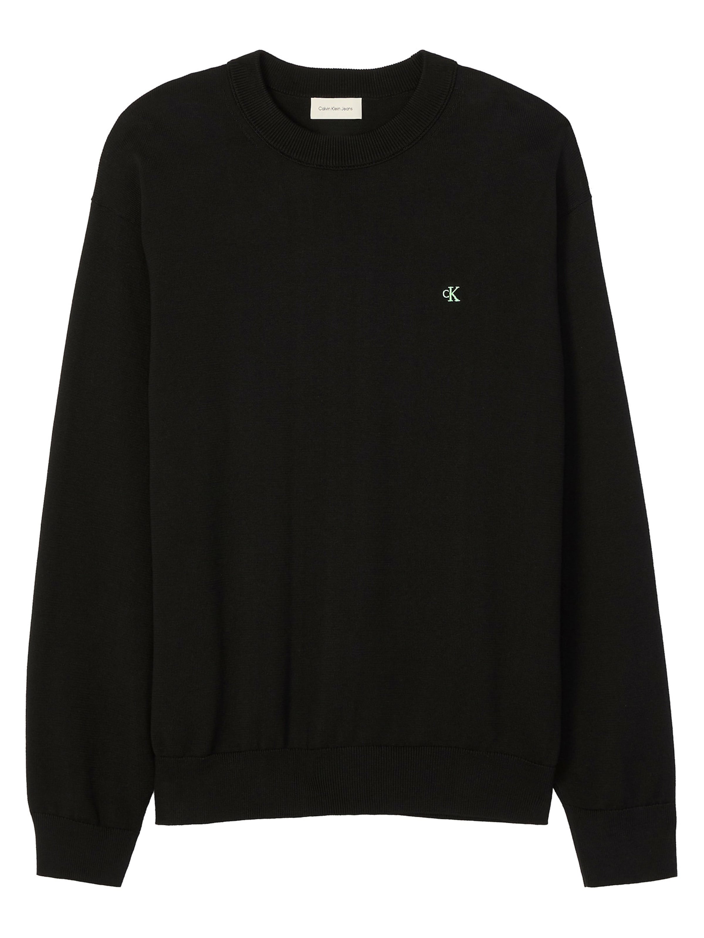Calvin Klein Jeans Trui 'Monogram Embroidery Relaxed' in Zwart
