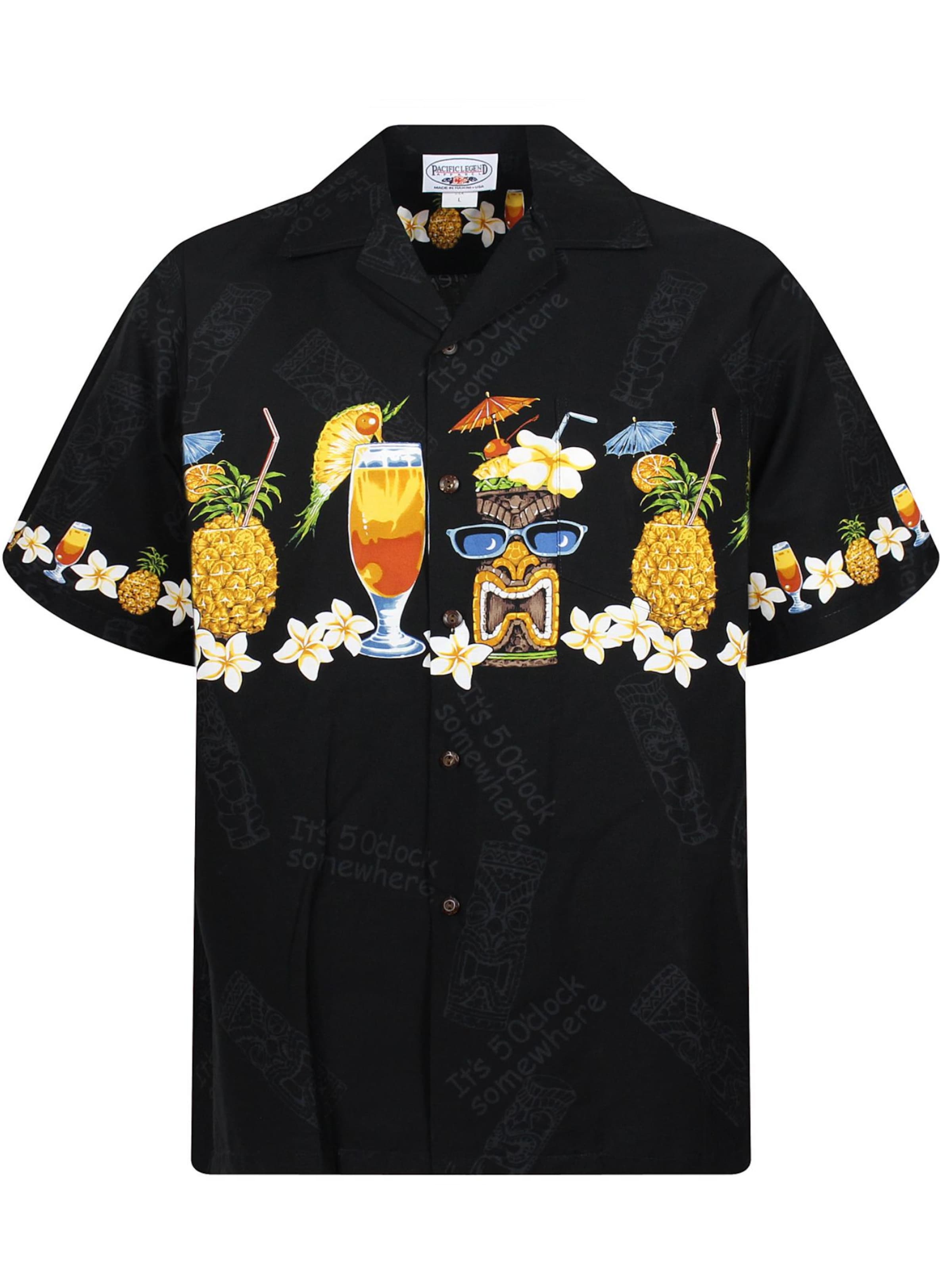 Pacific Legend Regular Fit Hemd 'Cocktail Ananas'‌‌‌‌‌‌ in Schwarz: Vorderseite