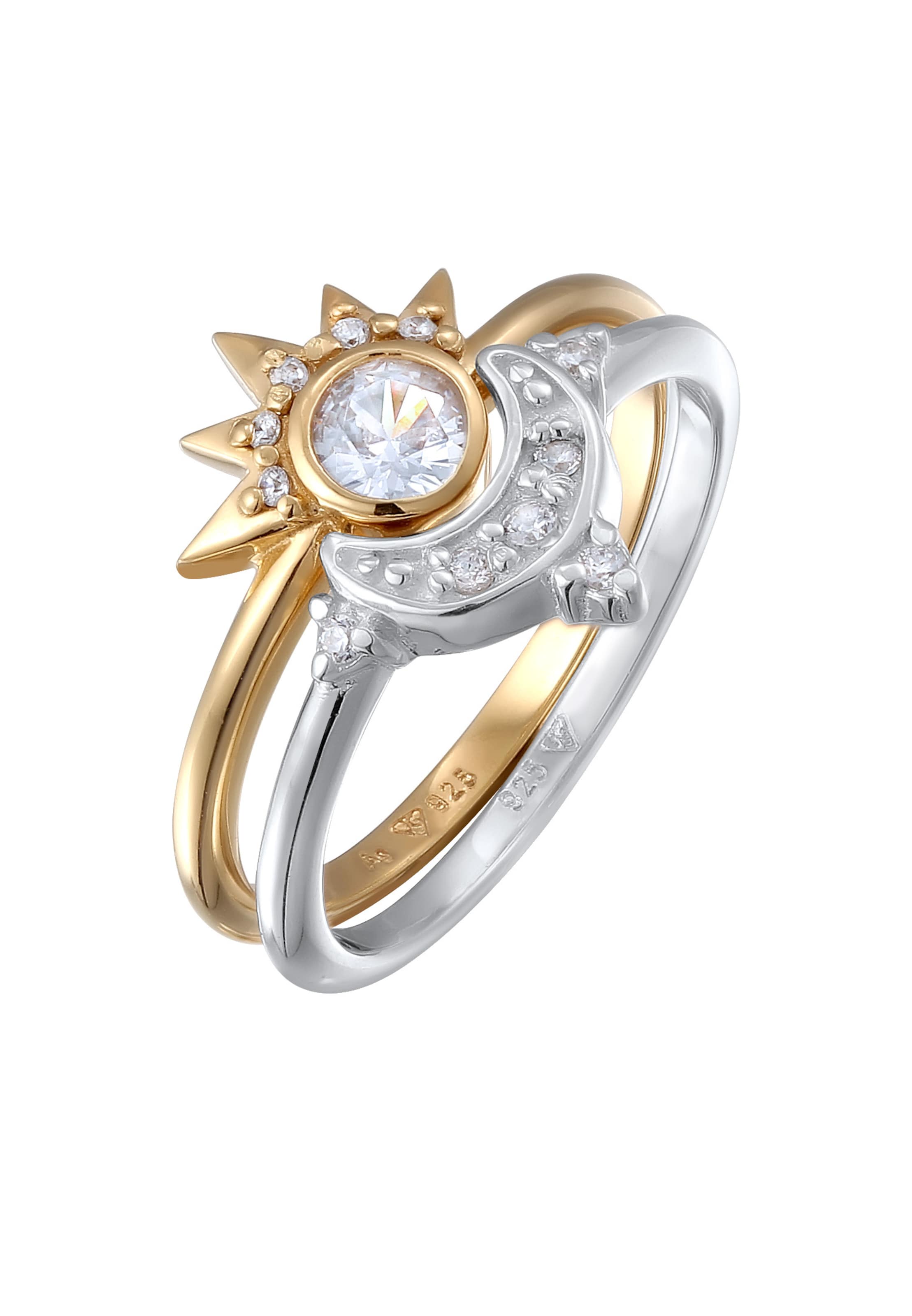 ELLI Prsteň 'Sonne und Mond' - zlatá / strieborná / priehľadná, Produkt