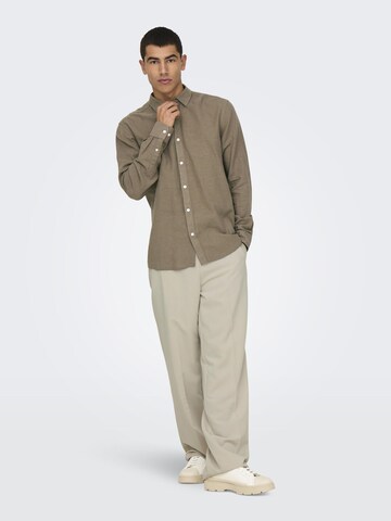Only & Sons Slim fit Button Up Shirt 'ONSCaiden' in Beige