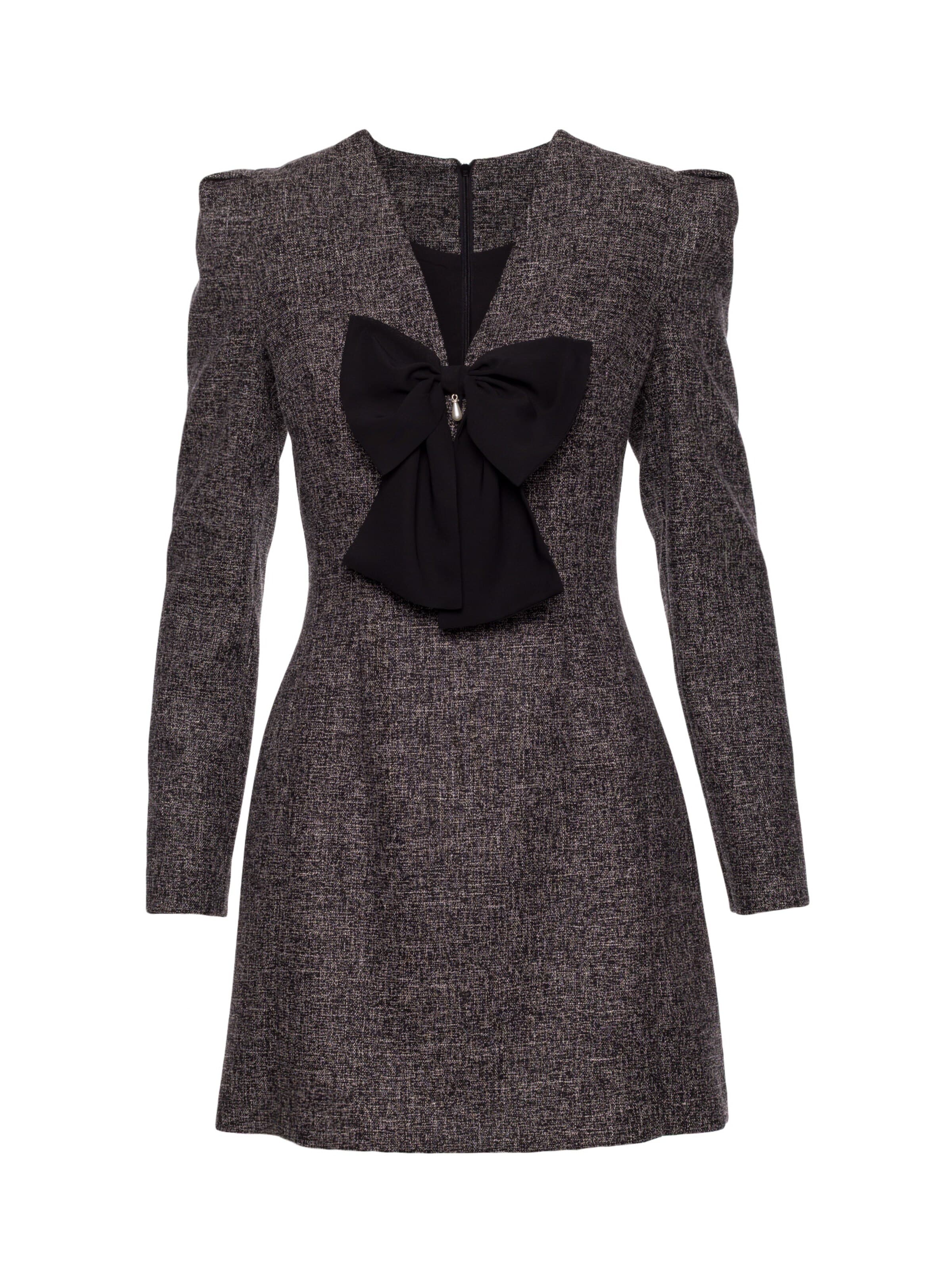 Rochie 'Sukienka tweedowa z kokardą szyfonową' de la made of emotion pe negru: față