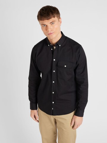 Coupe regular Chemise 'Prollo' minimum en noir : devant