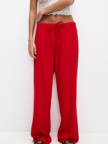 Pull&Bear Wide Leg Hose in Rot