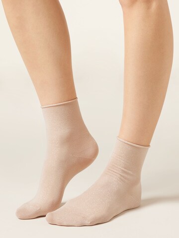 CALZEDONIA Socks 'GLITTER' in Beige: front