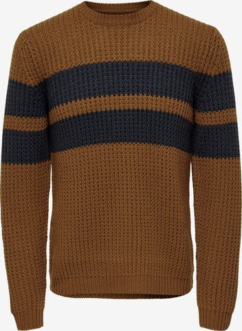 Only & Sons Trui 'Sazlo' in Bruin: voorkant