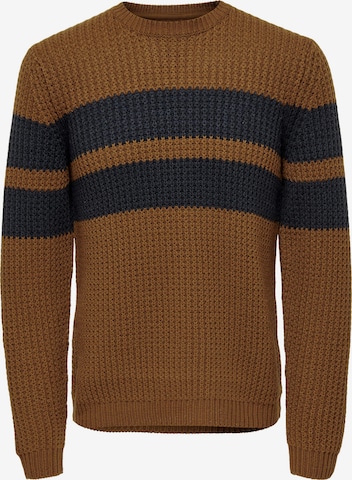 Only & Sons Trui 'Sazlo' in Bruin: voorkant