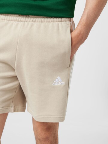 ADIDAS SPORTSWEAR Regular Workout Pants 'Essentials French Terry 3-Stripes' in Beige