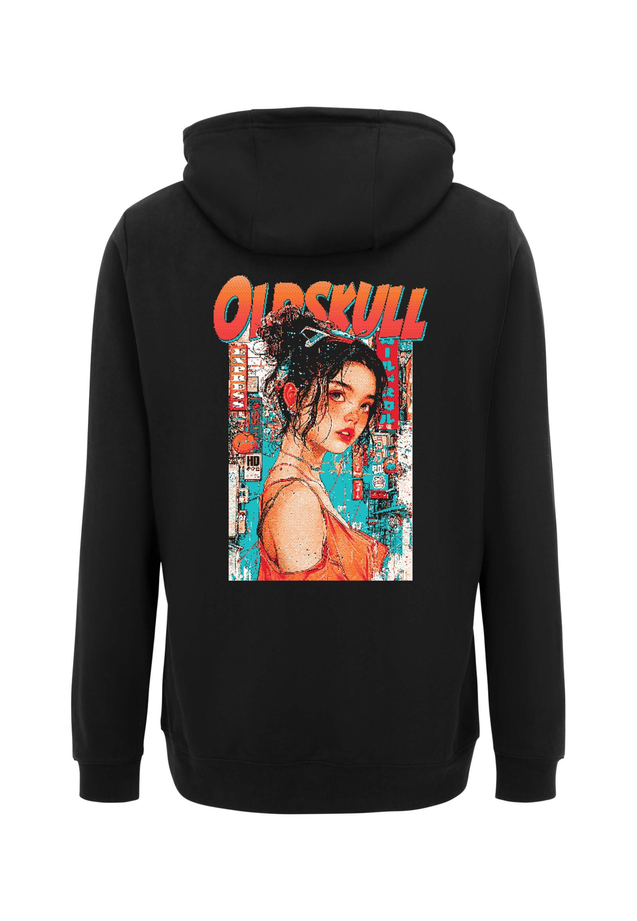 Oldskull Sweatshirt 'Retro Pixel Lady Logo Graphic' in Black: front