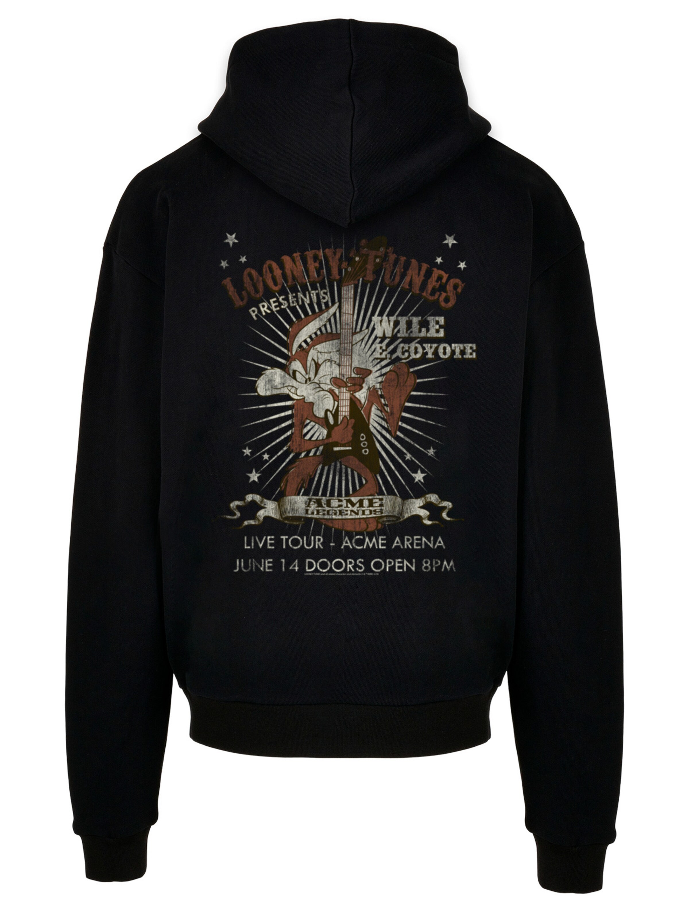 F4NT4STIC Sweatshirt 'Looney Tunes Wile E Coyote Guitar' in Zwart: voorkant