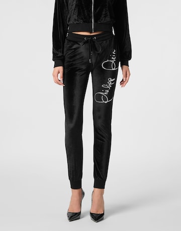 Philipp Plein Tapered Broek 'Signature' in Zwart: voorkant