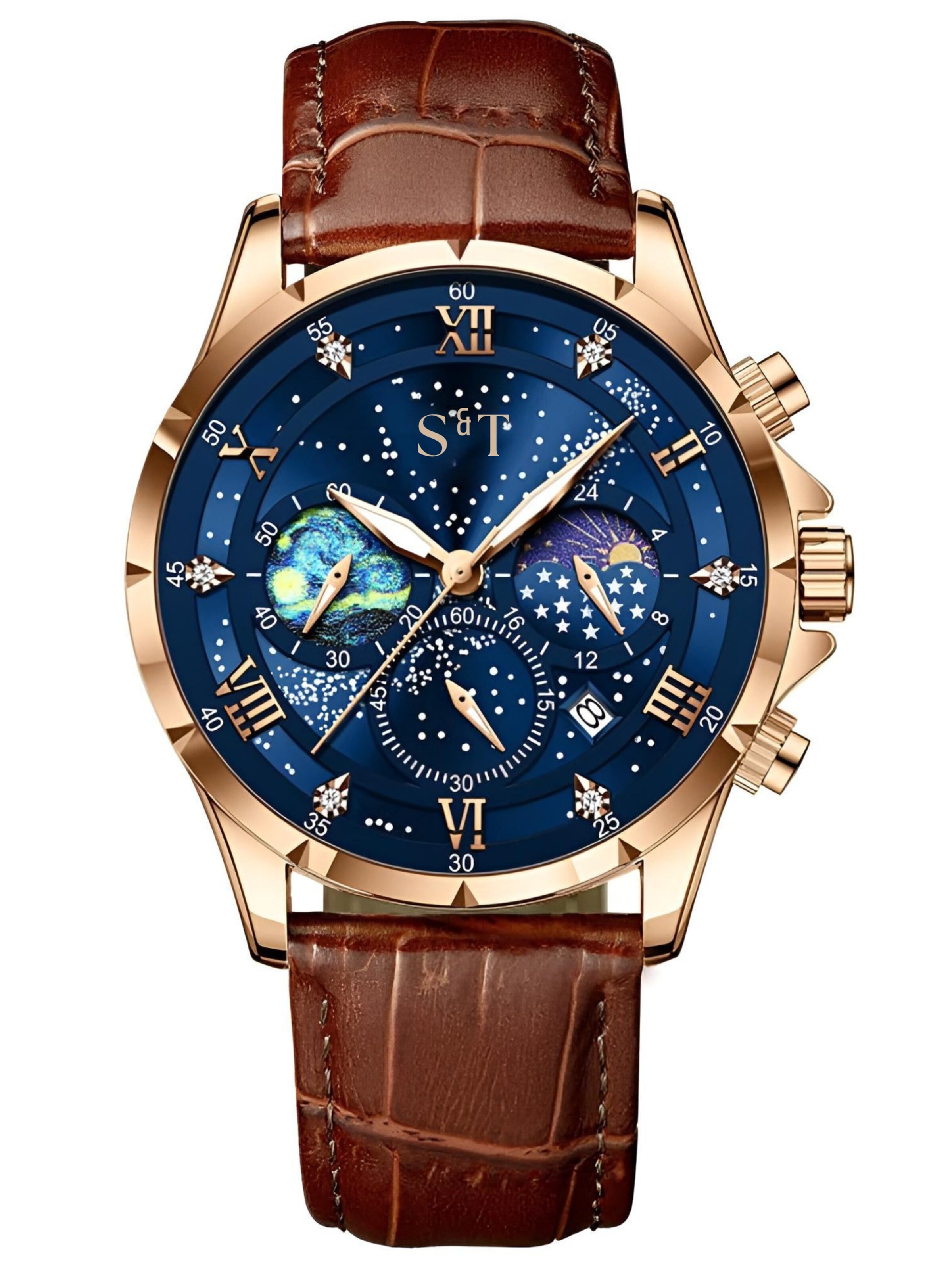 S&T Design Analog Watch 'MANSA LUX' in Brown: front