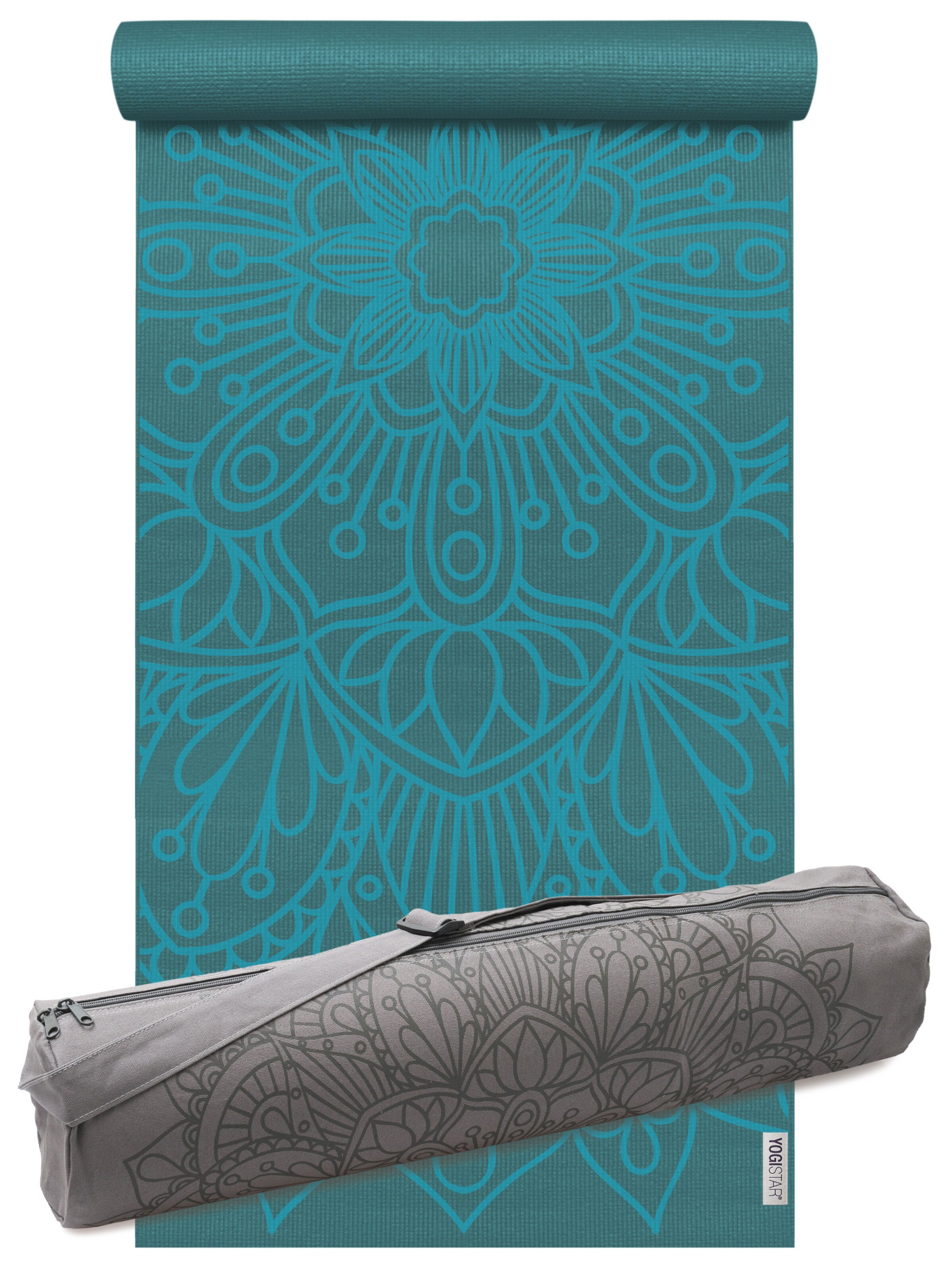 YOGISTAR.COM Yoga-set Starter Edition - Lotus Mandala (yogamatte + Yogatasche) in Blau: Vorderseite