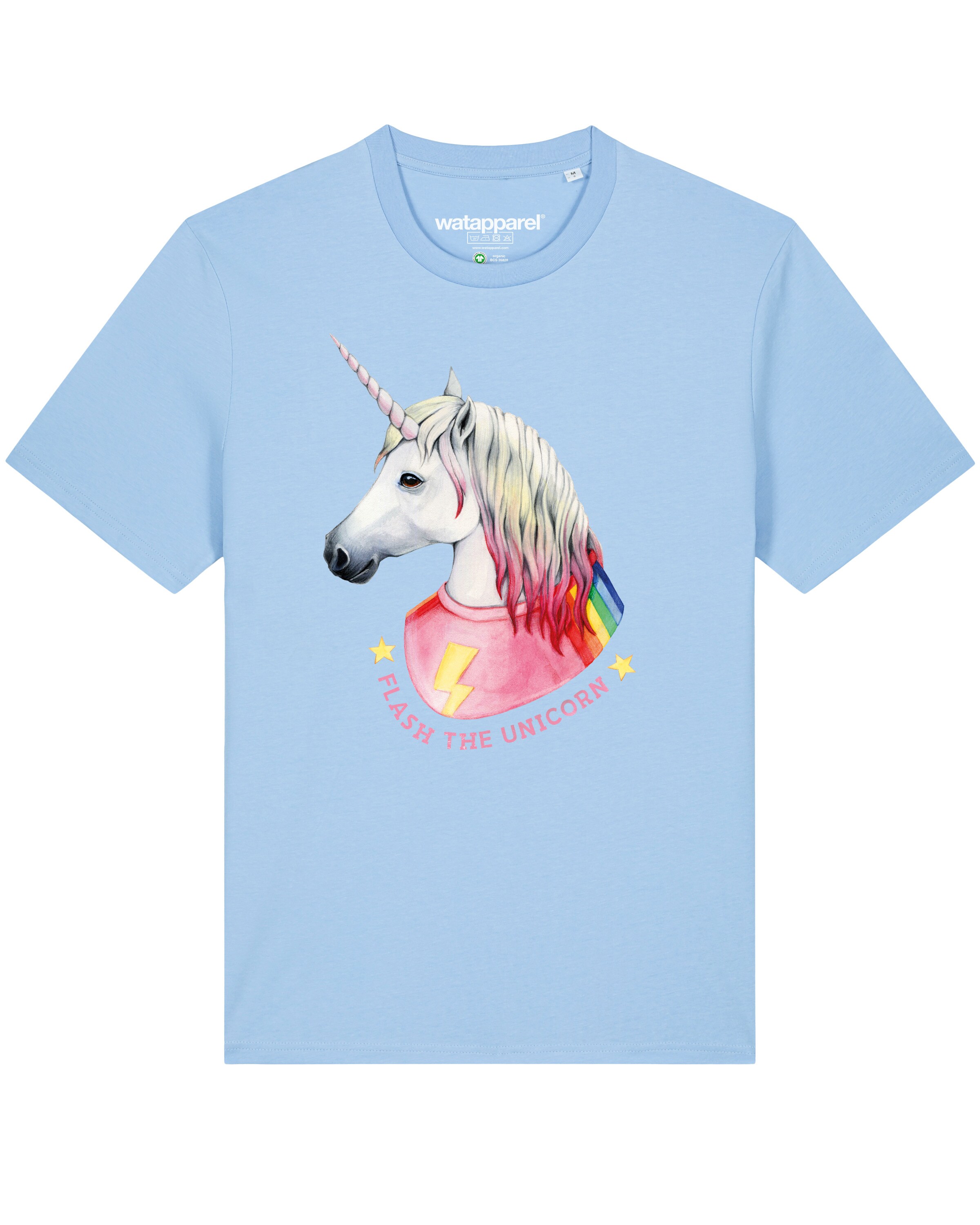 Watapparel T-Shirt ' Flash, the unicorn ' in Blau: Vorderseite