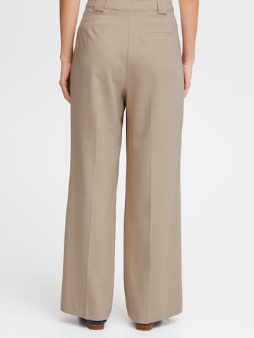 ICHI Wide Leg Plissert bukse i beige