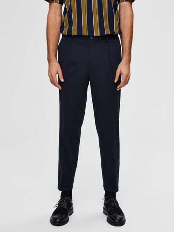 SELECTED HOMME Normální Kalhoty se sklady v pase – modrá: přední strana