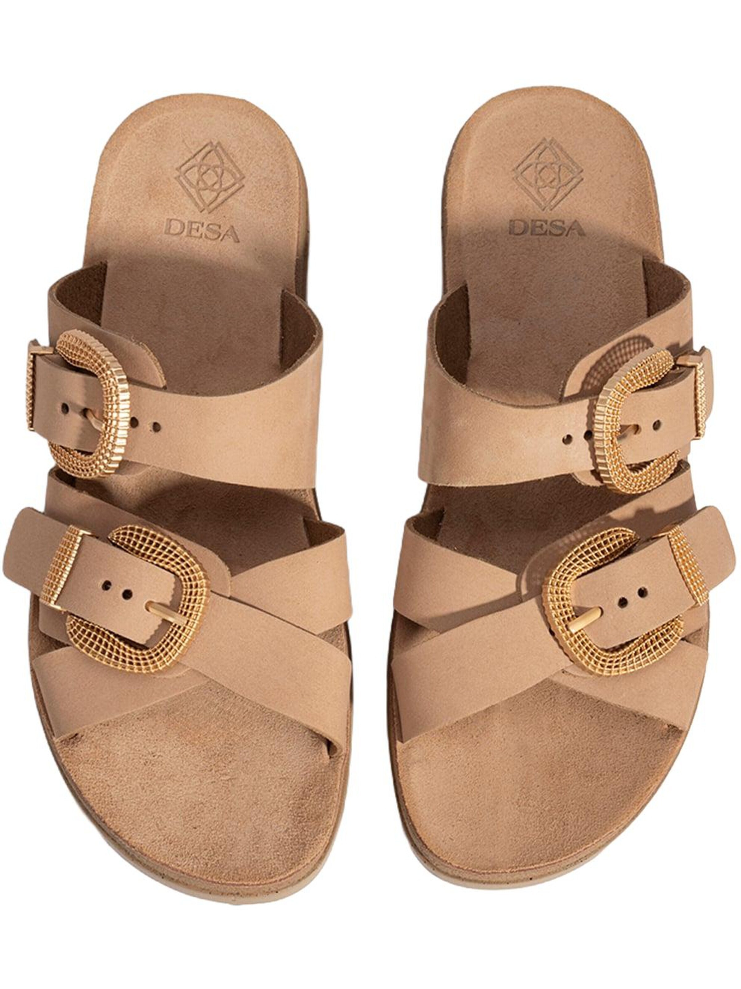 Desa Slipper 'DESA Damen-Keilsandalen aus Nubukleder mit Schnallendetail' in Beige