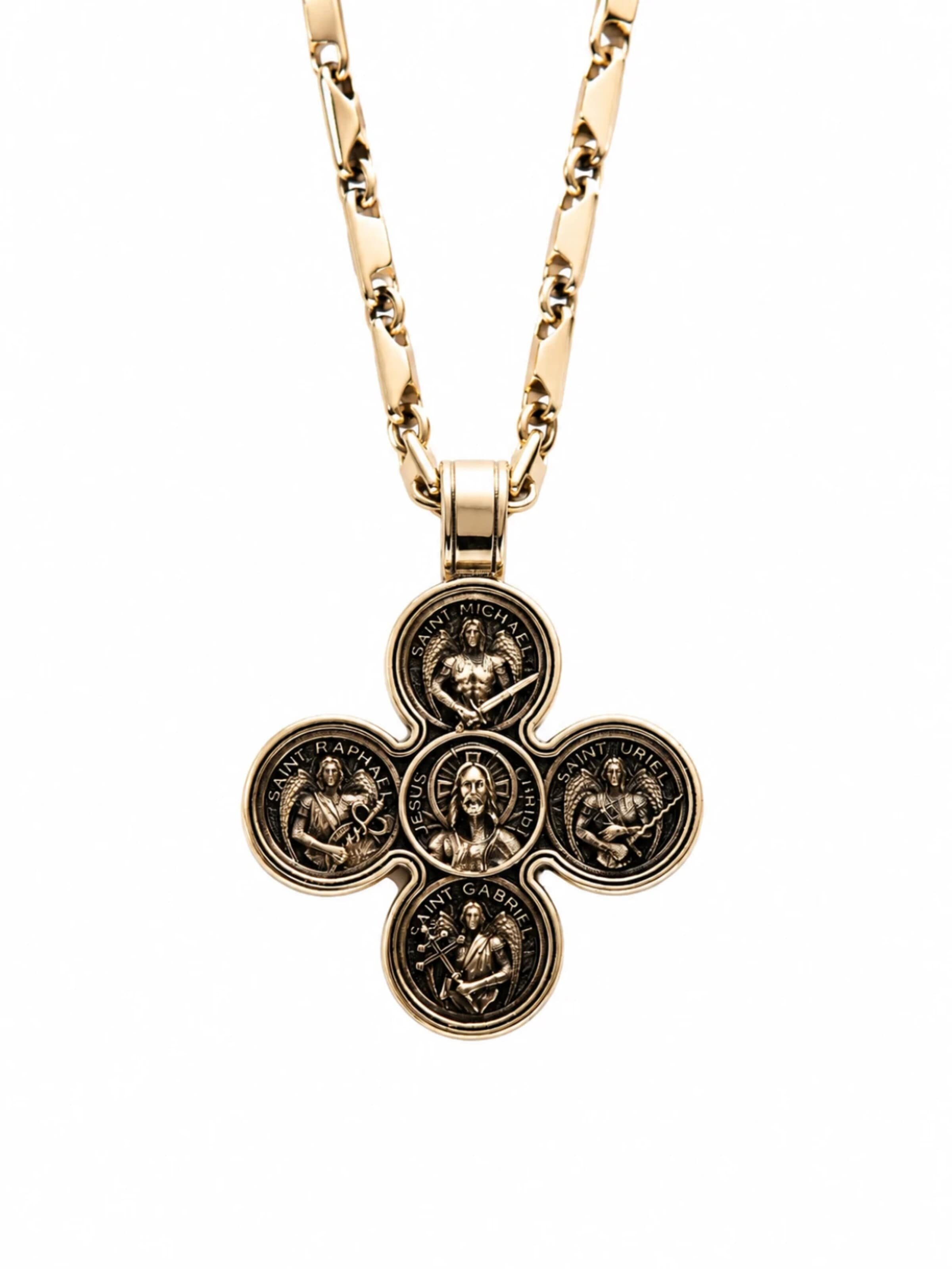 Ciondolo 'JESUS AND THE FOUR ARCHANGELS' di REYTEL in oro: frontale