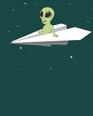 T-Shirt 'Alien On A Paper Plane' watabout.kids en vert