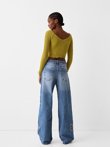 Wide leg Jeans de la Bershka pe albastru