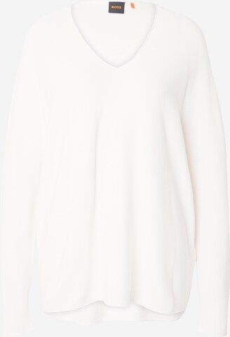 BOSS Пуловер 'Feronessa' в бяло: отпред