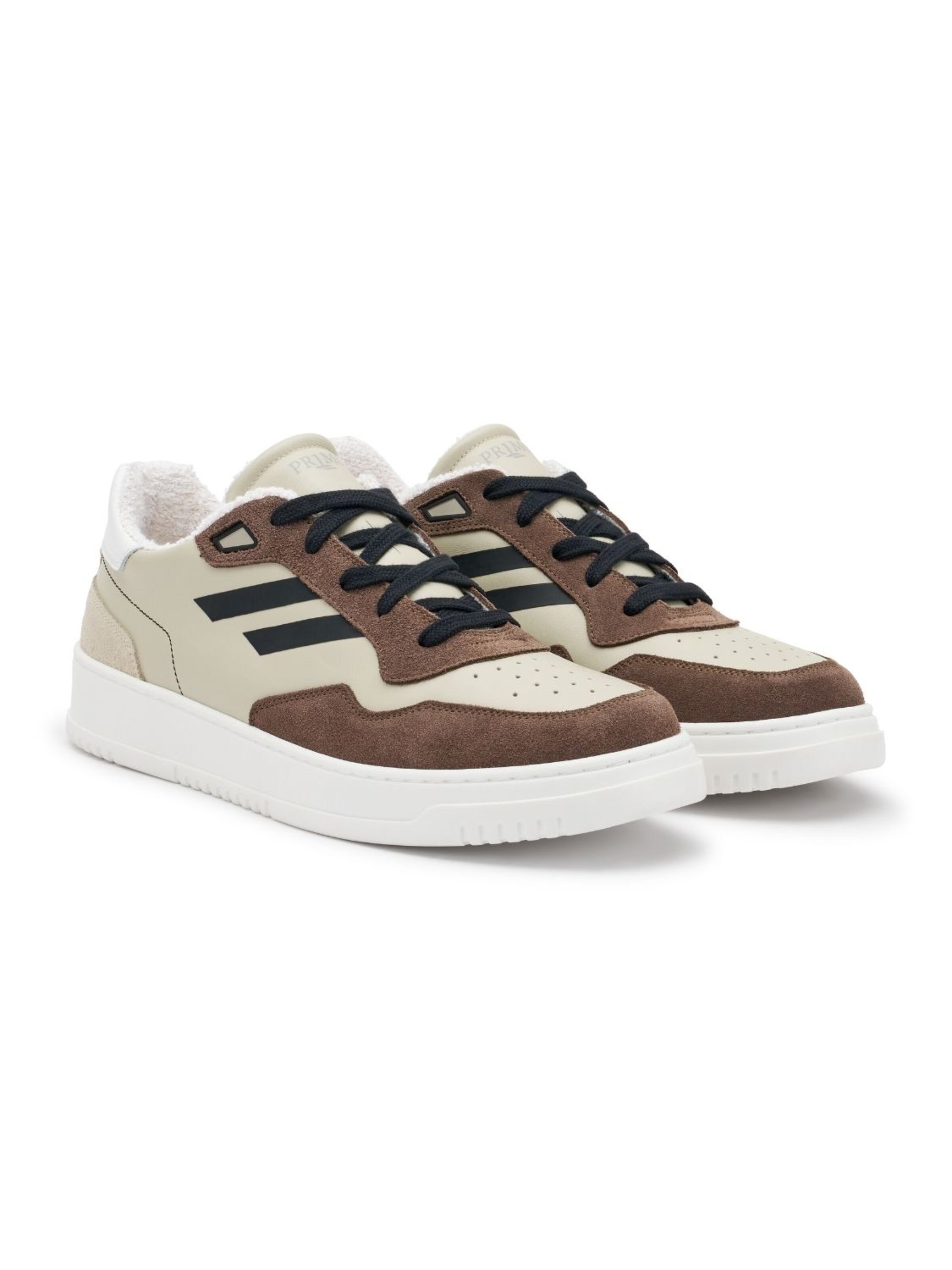 PR1MO Sneaker low 'Bianco Brillante' in Braun