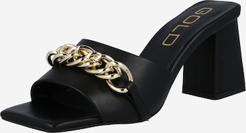 GOLD Mules in Black: front