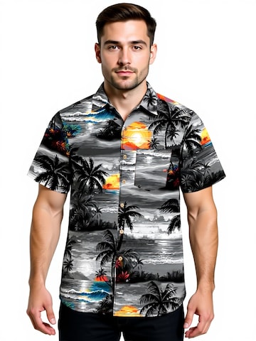 Hawaiihemdshop.de Regularny krój Koszula 'Hawaiihemd Night on Hawaii' w kolorze szary