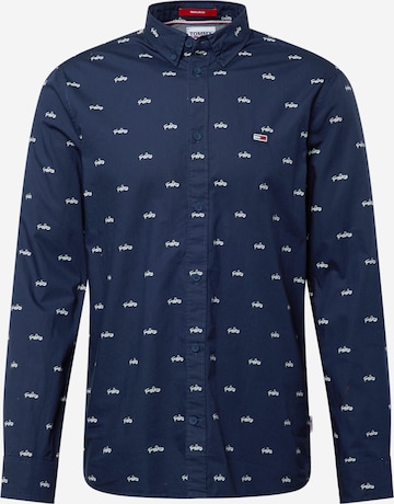 Tommy Jeans Button Up Shirt in Blue: front