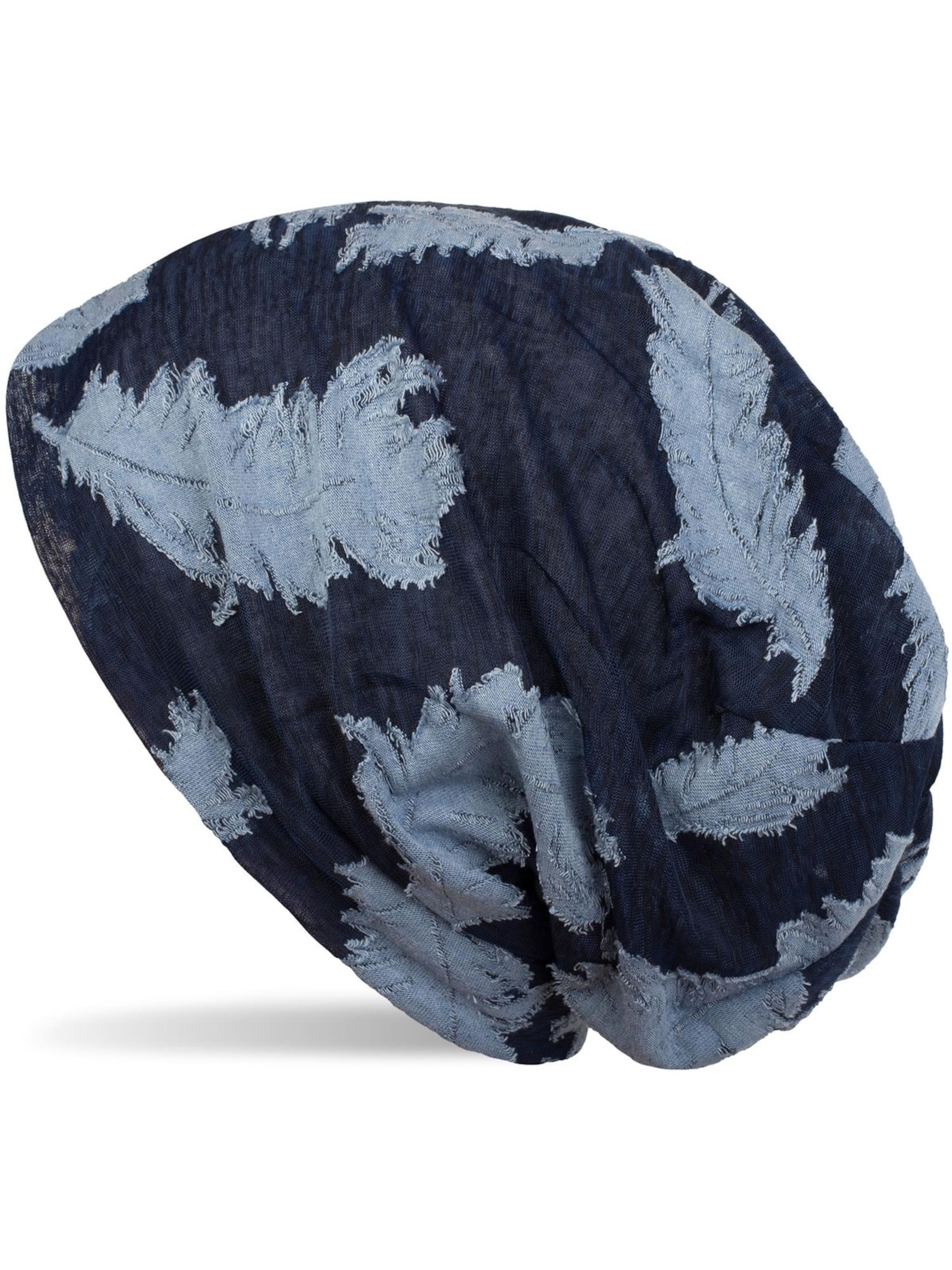 styleBREAKER Beanie 'Beanie mit Feder Muster' in Blue: front