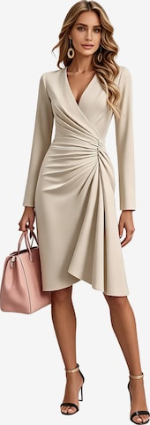 KoJooin Dress 'Damen Elegantes Wickelkleid mit V-Ausschnitt und geraffter Taille – Langarm Cocktail und Partykleid' in White: front