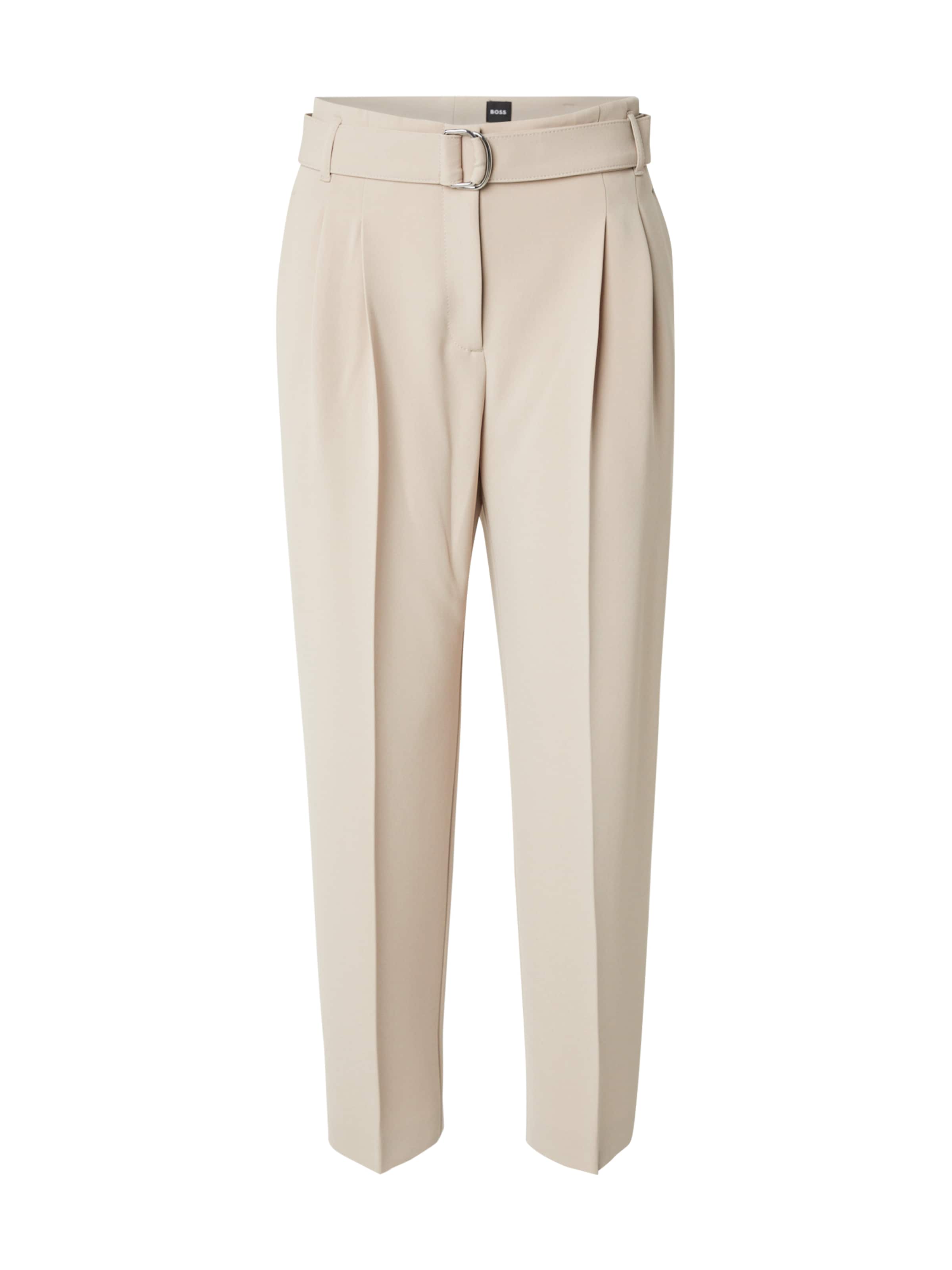 BOSS Tapered Pleat-Front Pants 'Tapiah' in Beige: front