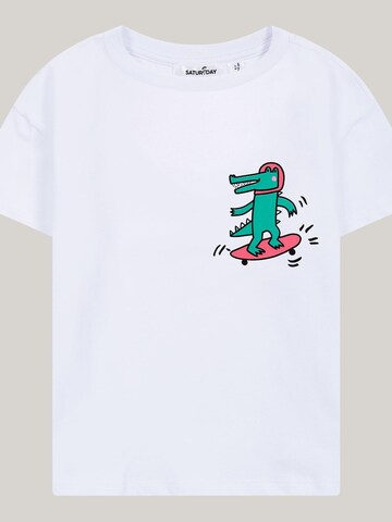 SATURNDAY Shirt 'Krokodil auf Skateboard' in Weiß