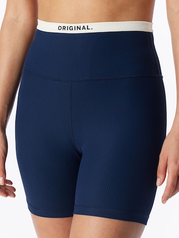 SCHIESSER Skinny Broek ' High Waist Biker Doppelripp - Active ' in Blauw: voorkant
