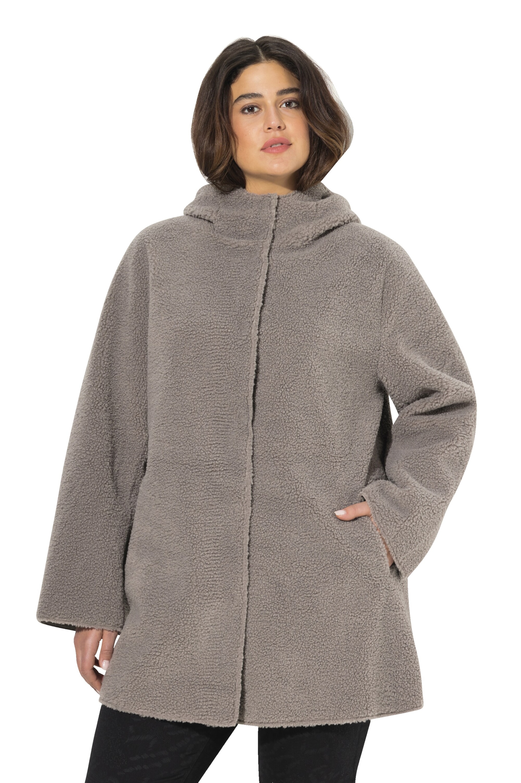 Ulla Popken Fleece jas in Grijs: voorkant