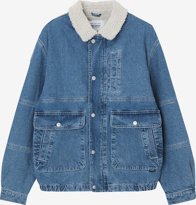 Pull&Bear Přechodná bunda - modrá džínovina / barva bílé vlny, Produkt