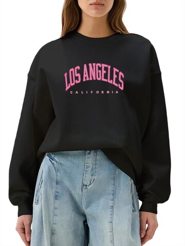 Sweat-shirt 'Women's Fleece Pullover, Sweatshirt with Letter Print, Long Sleeve, Loose Fit' GORHEY en noir : devant