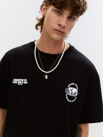 Pull&Bear Póló 'NATURAL MARKET' - fekete
