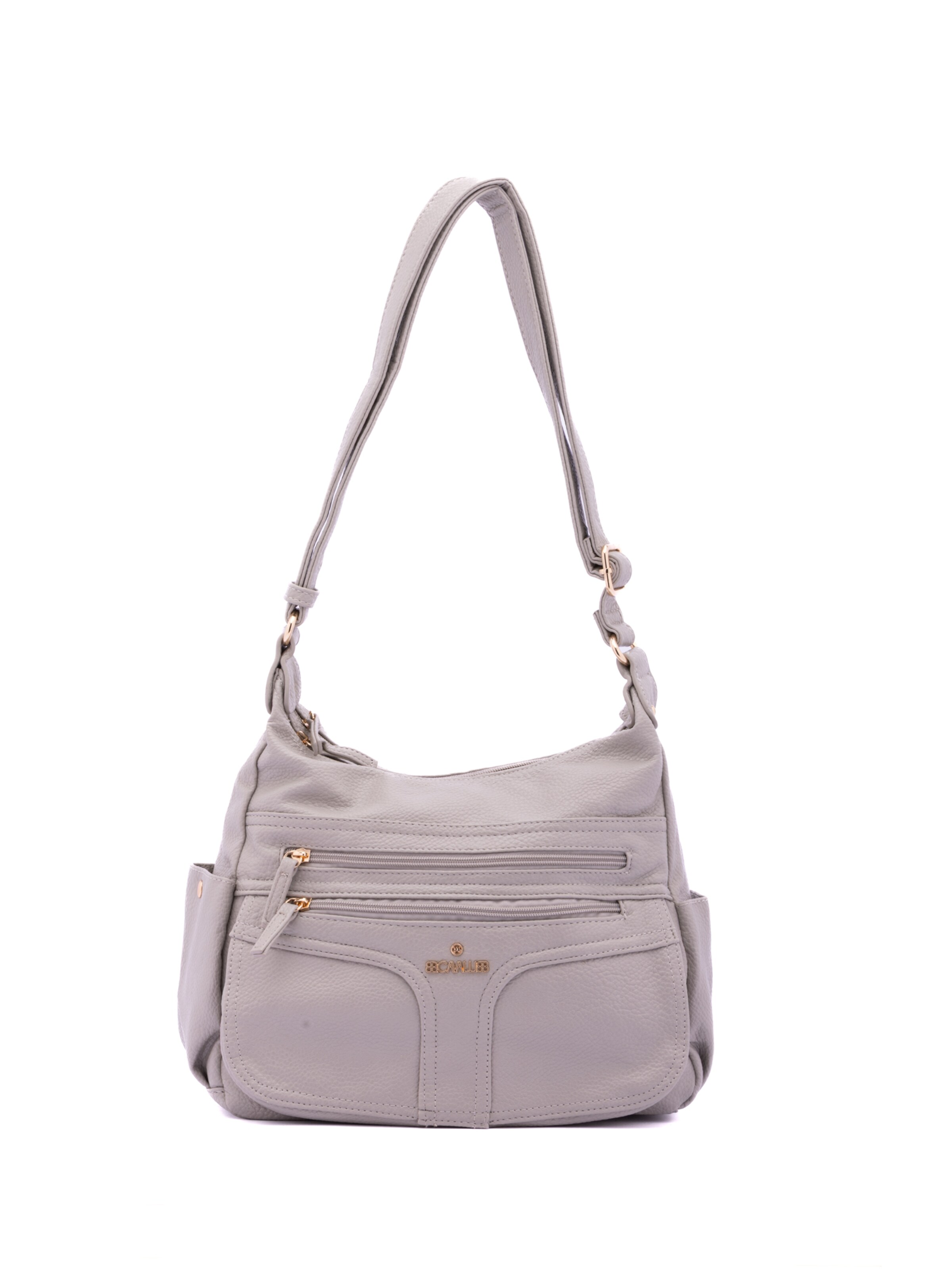 Borsa a spalla 'Borsa a Spalla Donna Ecopelle - Zip e Tasche Multiple' di B. Cavalli in grigio: frontale