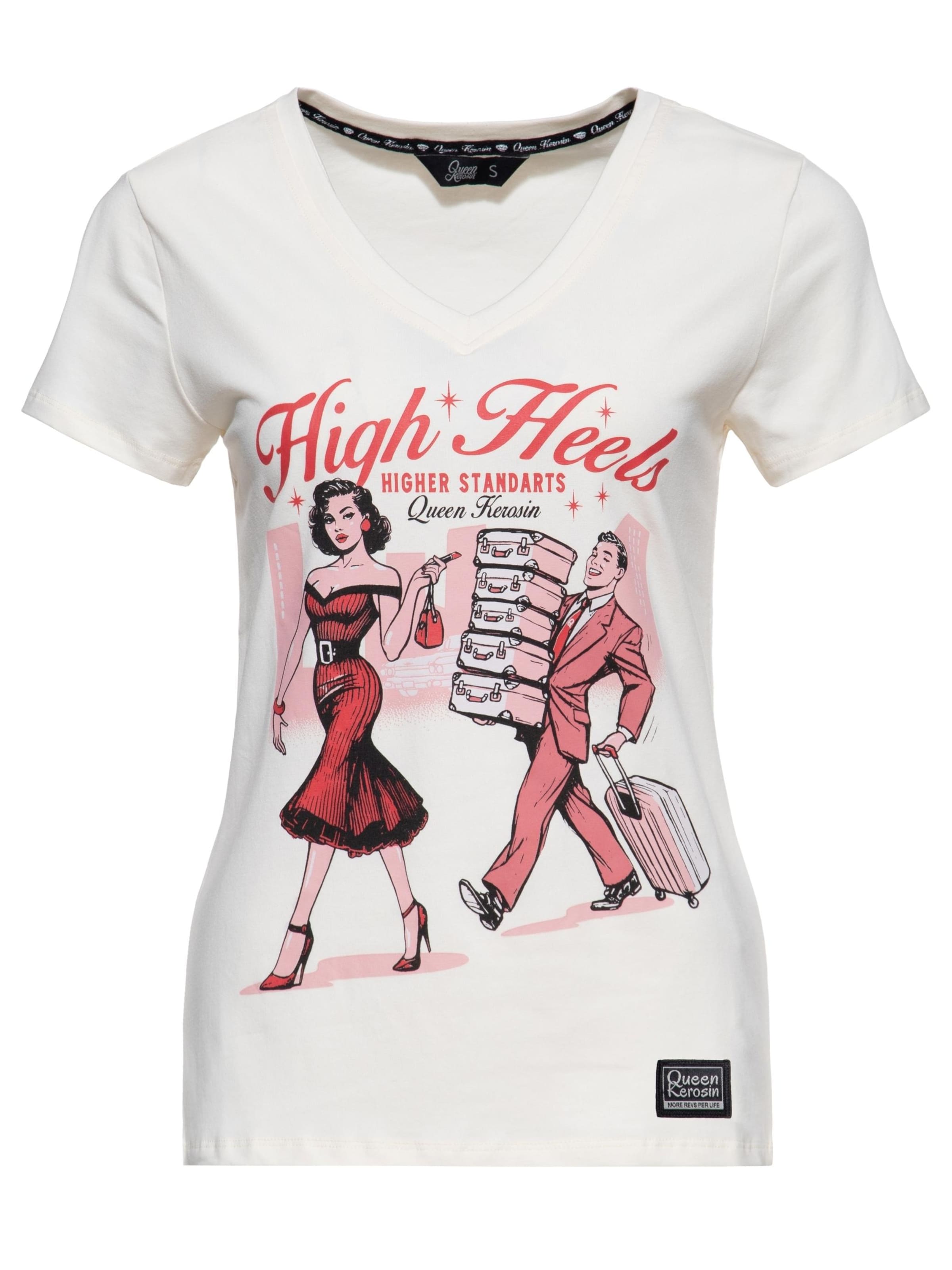 Queen Kerosin Shirt 'High Heels - Higher Standards'‌‌‌‌‌‌‌‌ in Weiß: Vorderseite
