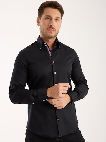 Slim fit Camicia business 'Roma Iconic Satin Man Shirt' di 7Camicie in nero: frontale