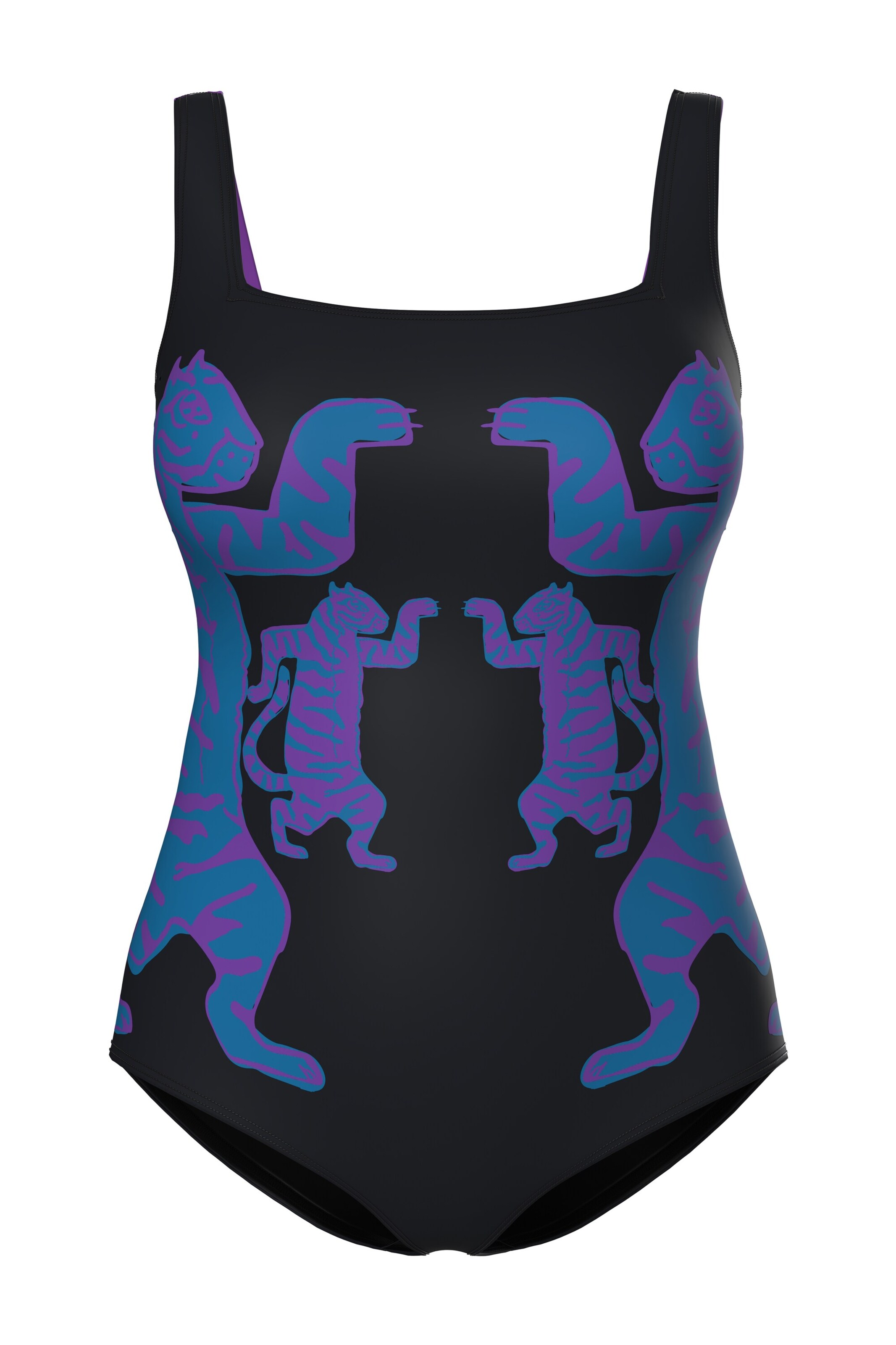 Ulla Popken T-shirt Badpak in Zwart: voorkant