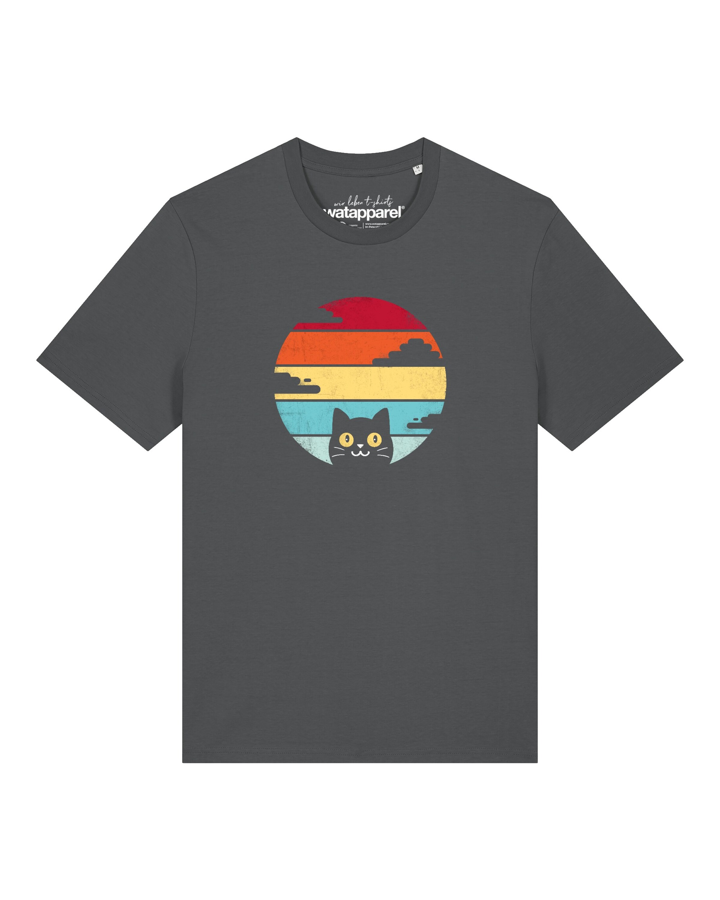 Watapparel Shirt 'Retro Sunset Cat' in Grijs: voorkant