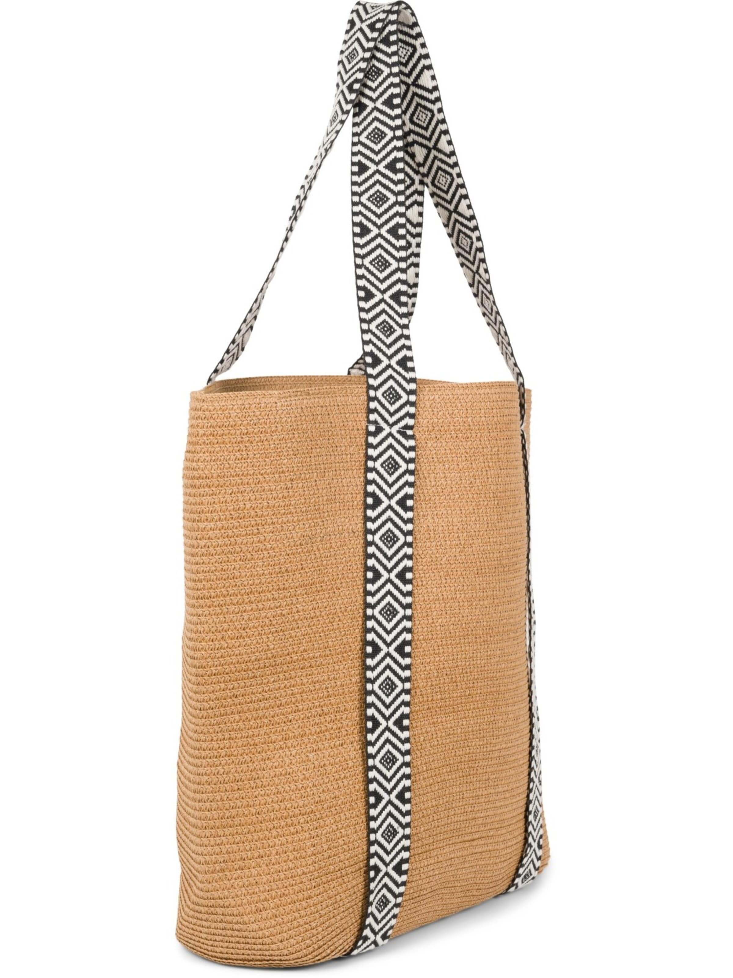 styleBREAKER Strandtasche 'Papierstroh Strandtasche Azteken Muster'‌‌‌‌ in Braun