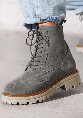 LASCANA Lace-Up Ankle Boots in Grey: front