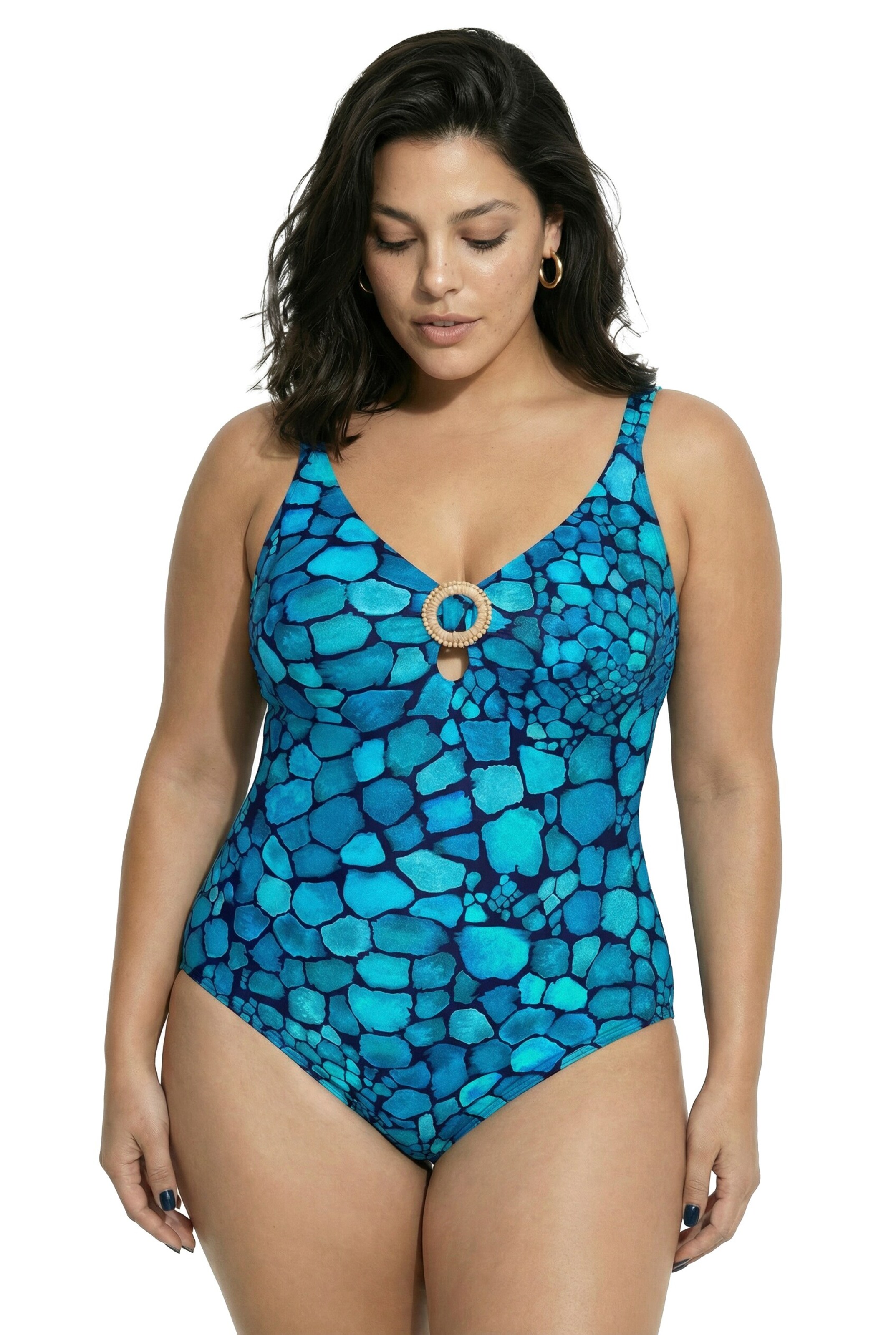 Ulla Popken Bustier Badeanzug in Blau: Vorderseite
