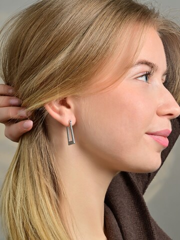 Akzent Earrings 'langlebig, Edelstahl, Kugel-Design, 27x20 mm, Silber o. Gold' in Silver: front